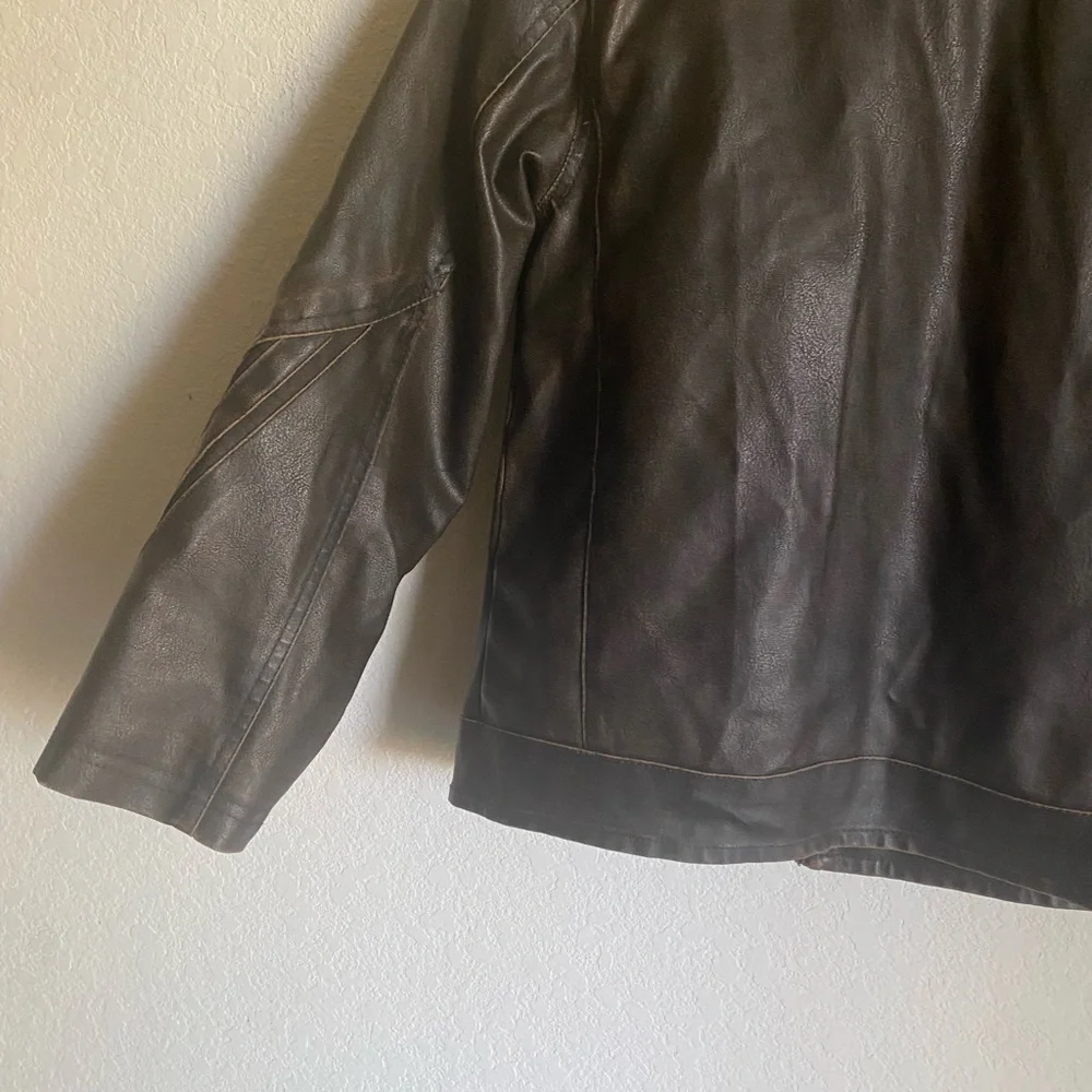 Hawke & Co Boys Brown Faux Leather Sherpa Collar Bomber Biker Moto Jacket 10/12